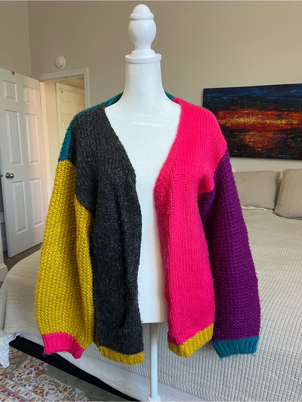 Natural Life Colorblock Open Cardigan Sweater - Multicolor